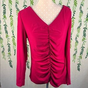 Narciso Rodriguez Fuchsia Ruched V-Neck Blouse B4